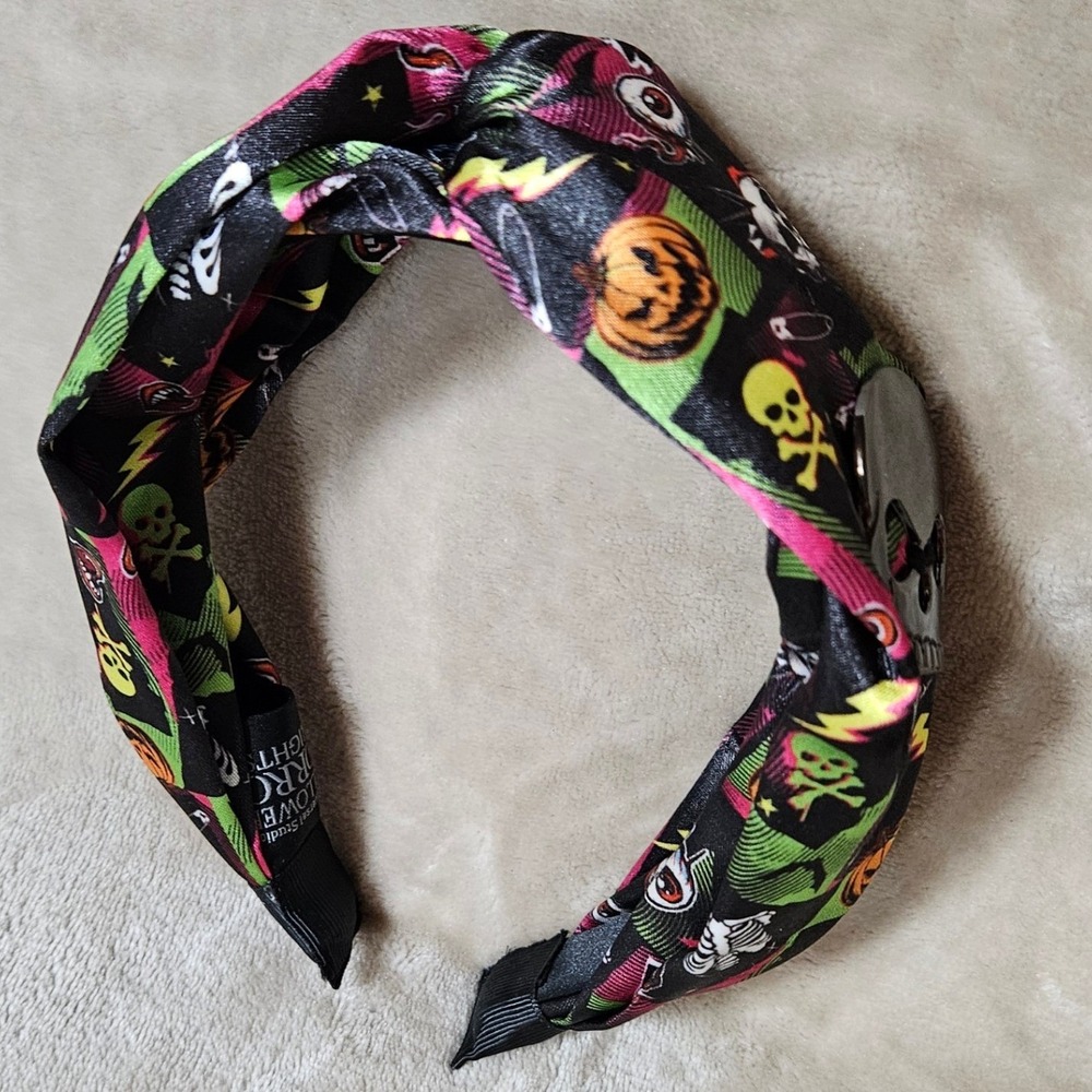 Universal Studios Halloween Horror Nights Knotted Headband Skull Pumpkin Black